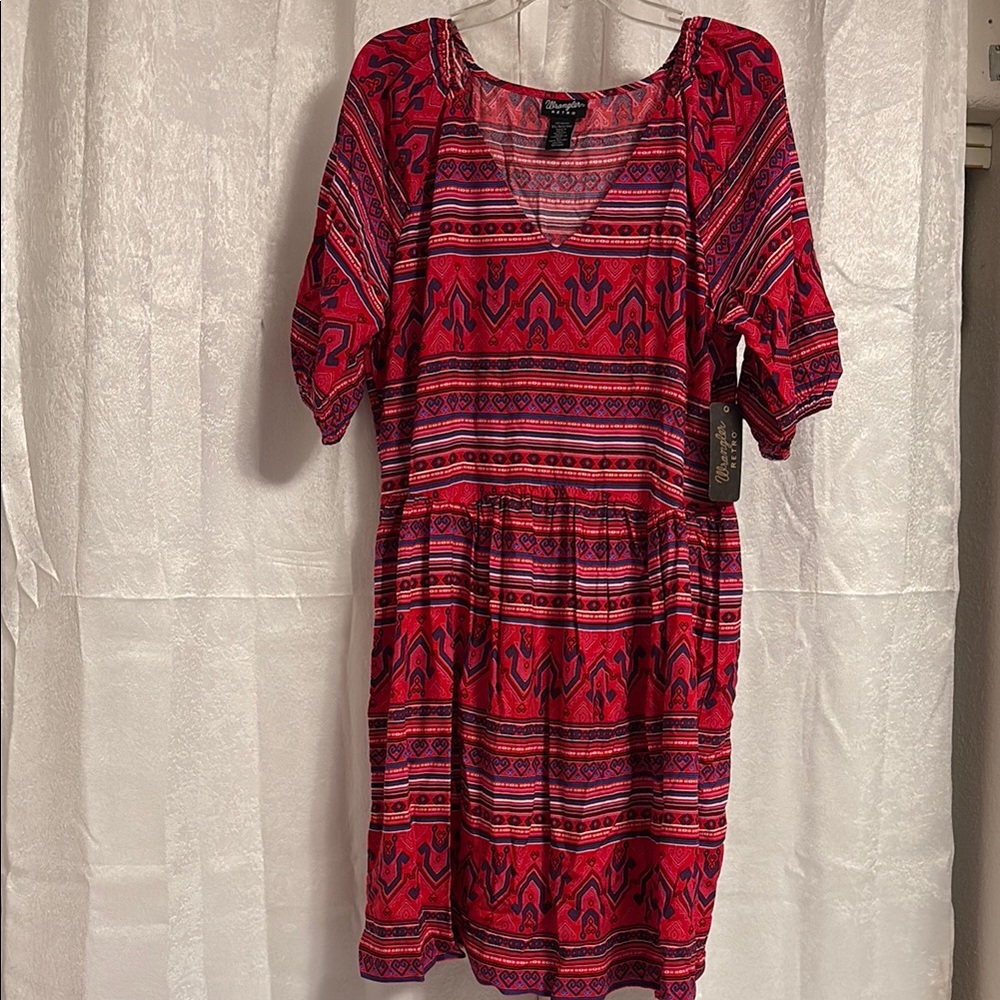 Wrangler Vibrant Red and Purple Patterned Mini Dress